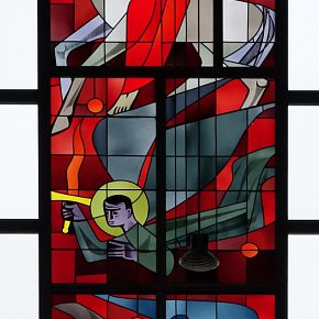 Altach, St. Nikolaus, Glasfenster, Heinrich Stäubli, 1959, Ausführung Tiroler Glasmalereianstalt, Innsbruck