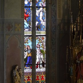 Egg, Pfarrkirche hl. Nikolaus,Geißelung Christi, 1892, Tiroler Glasmalerei