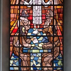 Hohenems, Pfarrkirche Hl. Karl Borromäus, Der 12-jährige  Jesus unter Schriftgelehrten, Fritz Krcal, 1951