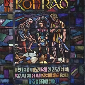 Hohenems, Pfarrkirche Hl. Karl Borromäus, Sanct Konrad, Schrift, Albert Rauch, 1951