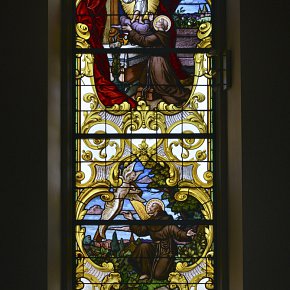 Hörbranz, Pfarrkirche Hl. Martin, St. Franziskus, zwei Medaillons, K.Bayerische Hofglasmalerei F.X. Zettler, München 1895