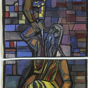 Martin Häusle, Abrahams Opfer, Original Entwurf auf Karton in der Größe der Fenster, 1958